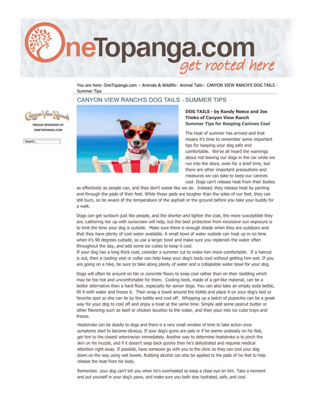 OneTopanga.com feature Canyon View Ranch dog tails summer tips Topanga