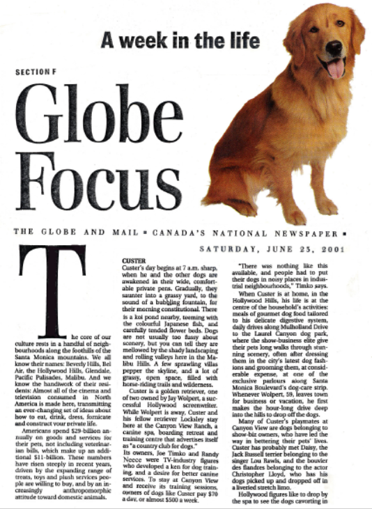 The Globe and Mail Canada feature on Canyon View Ranch dog boarding Topanga