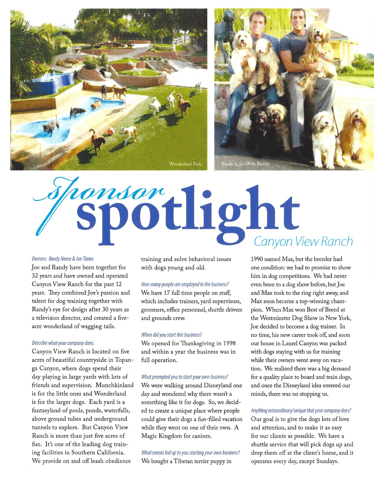 Hidden Hills Spotlight sponsor feature Canyon View Ranch Topanga page 1