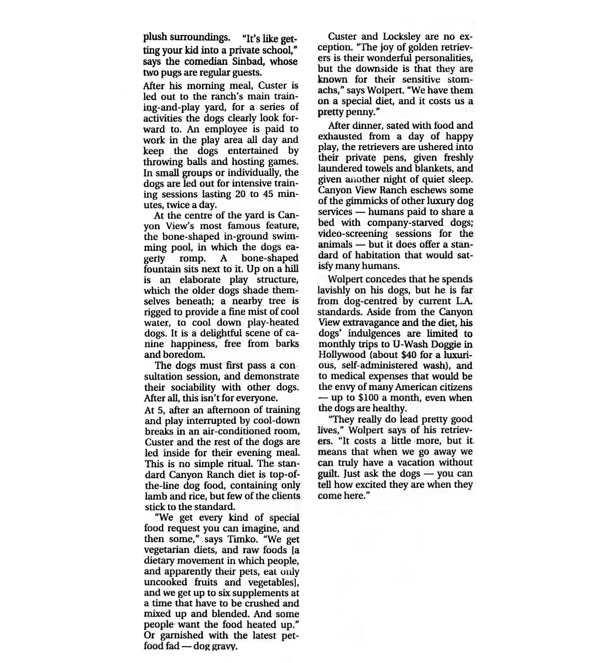 The Globe and Mail Canada feature on Canyon View Ranch dog boarding Topanga page 2